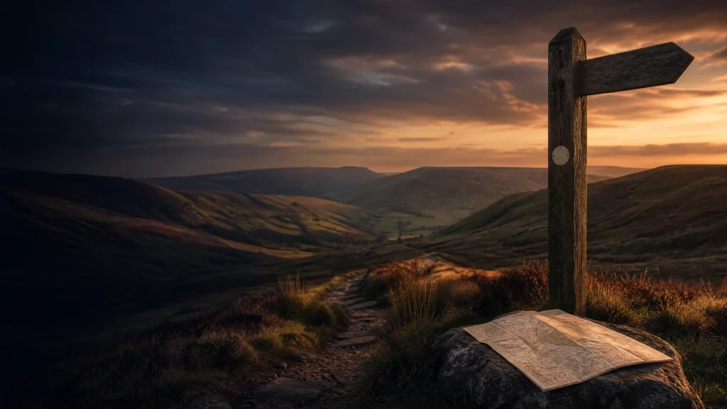 Illustrated countryside trail scene for National Trails in England and Wales