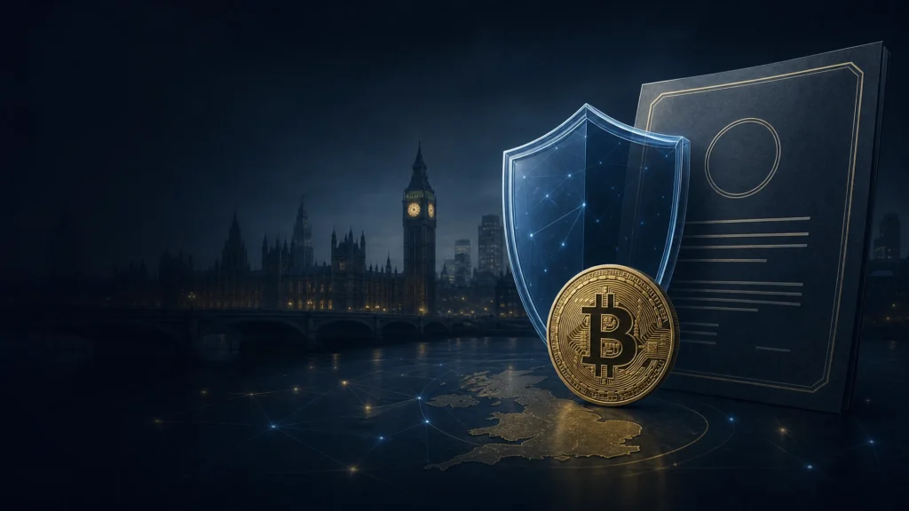 Bitcoin UK regulation FCA and HM Treasury editorial illustration